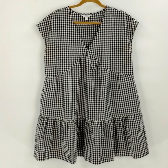 Time & Tru mini dress size XL black white check gingham v neckline tiered - Picture 1 of 1